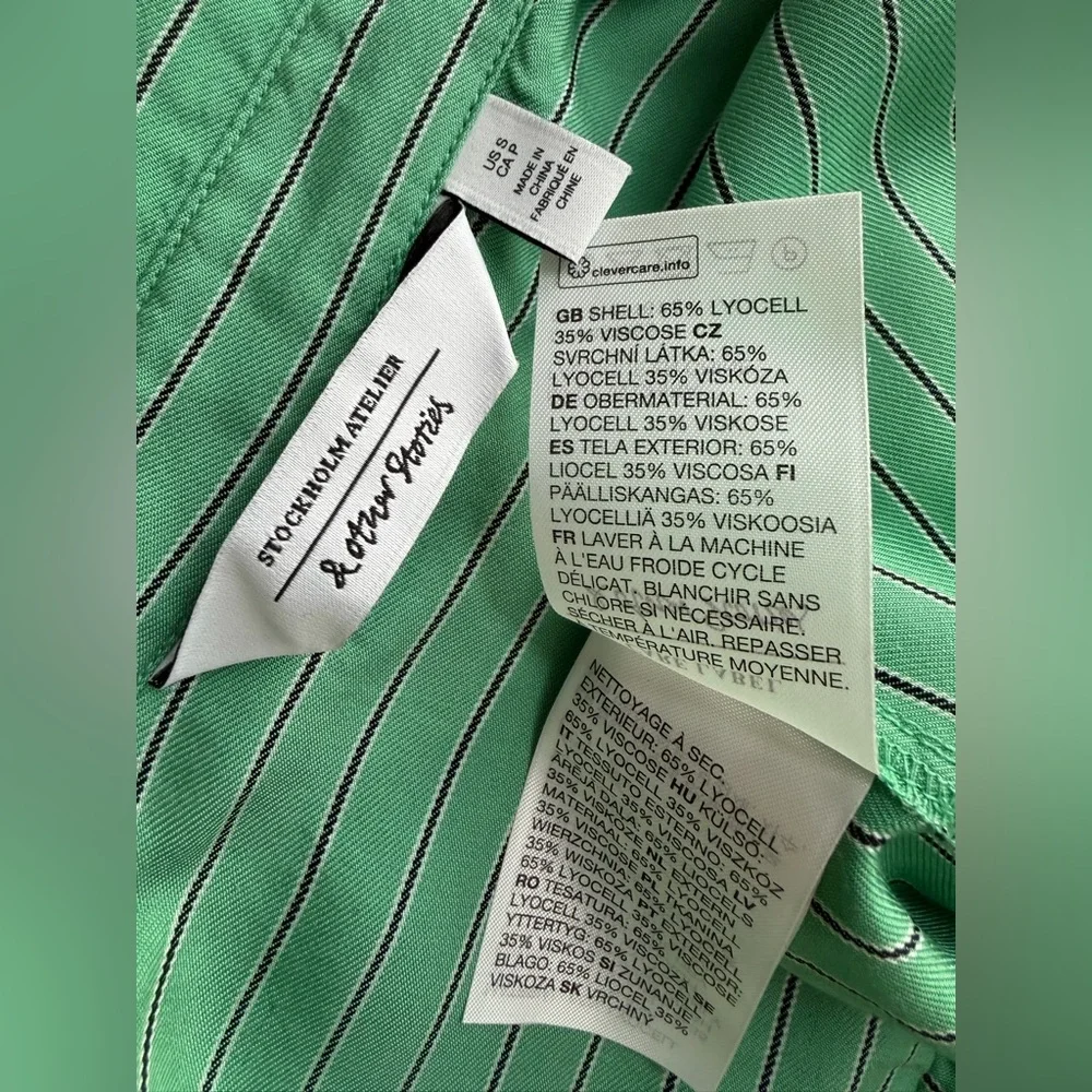 & OTHER STORIES Regular-Fit Long Sleeve Button Down Shirt Green Striped Size S
